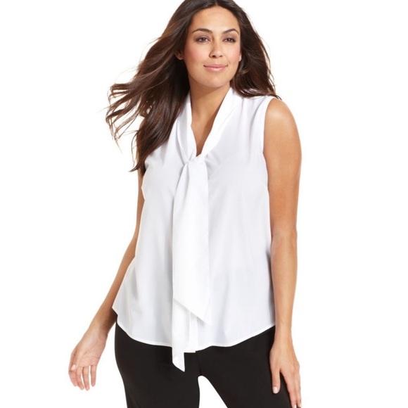 Calvin Klein Tops - Calvin Klein NWT! White Sleeveless Tie-Front Blouse Size XL